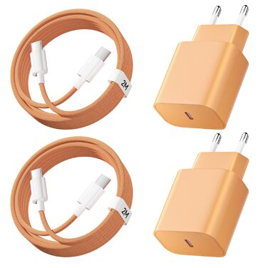 2x USB-C зарядний пристрій 20W + кабель USB-C 2м для iPhone 17/16/15, iPad Pro/Air - Помаранчевий