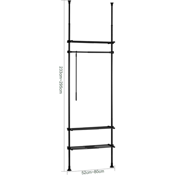 SoBuy Телескопічна вішалка для одягу, розширювана, чорна. Розсувна шафа з полицями для спальні, підлоговий гардероб SoBuy KLS07-SCH