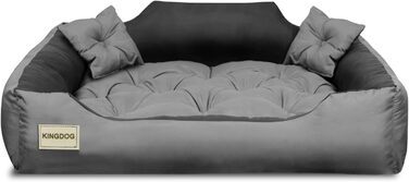 KingDog Microfiber Dog and Cat Bed with Two Cushions, Dog Cushion, Dog Basket, Pet Bed, Washable, Waterproof Material (Inner Dimensions: 40x30cm / Outer Dimensions: 55x45cm, Grey/Black)