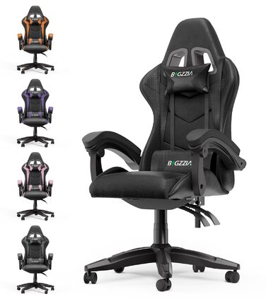 Геймерське крісло Bigzzia Ergonomiczne: з подушкою для попереку та підголовником, регульована висота, чорне, для підлітків та дорослих
