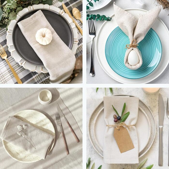 Cloth Napkins, 12-Pack High-Quality Beige Napkins 40x40 cm, Table Decoration Napkins Wedding Birthday, Linen Napkins Reusable Parties Dinner Cafe Restaurant