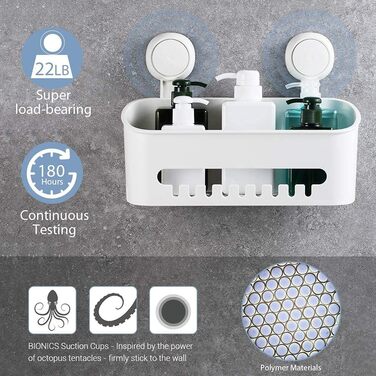 ilikable Shower Shelf WITHOUT DRILLING, Shower Basket with Strong Suction Cup, 1000 Times Reusable Storage Shelf for Shower, Max 10 KG Bathroom Shelf