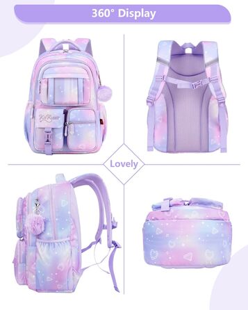 Рюкзак для дівчинки Tanou, 1-4 клас, дитячий шкільний рюкзак, водонепроникний, фіолетовий