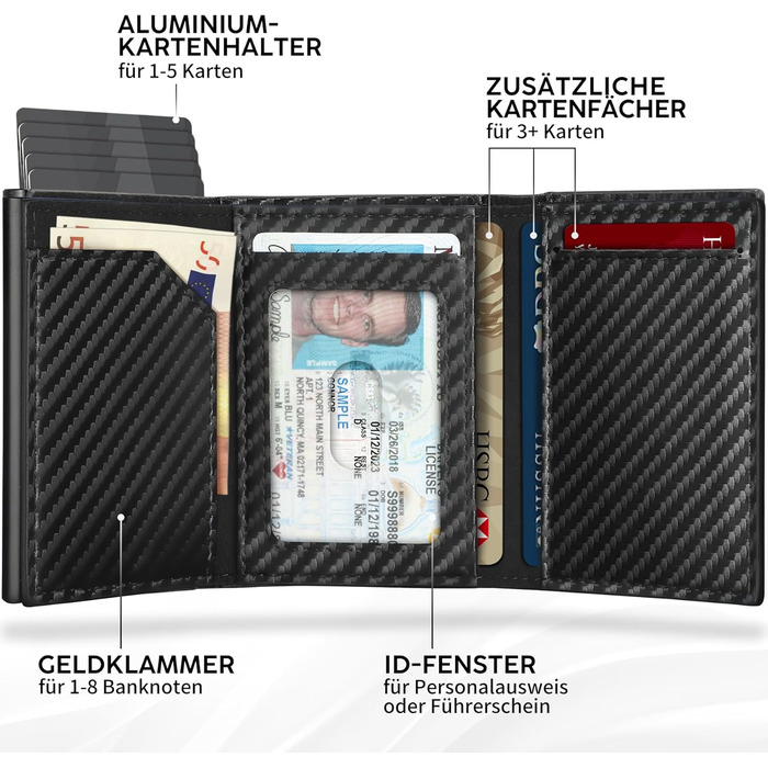 Чоловічий гаманець TENBST: тонкий, з відділенням для монет та RFID-захистом. Карна картхолдер, міні-портмоне, чорний карбон. Ідеальний подарунок.