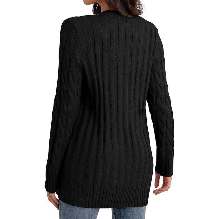 Жіночий в'язаний кардиган GRECERELLE з кишенями, довгий, елегантний, великого розміру, чорний, для осені/зими/весни