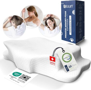 Ортопедична подушка для шиї EULIN® з преміальної піни Memory Foam, ергономічна, сертифікат IGR