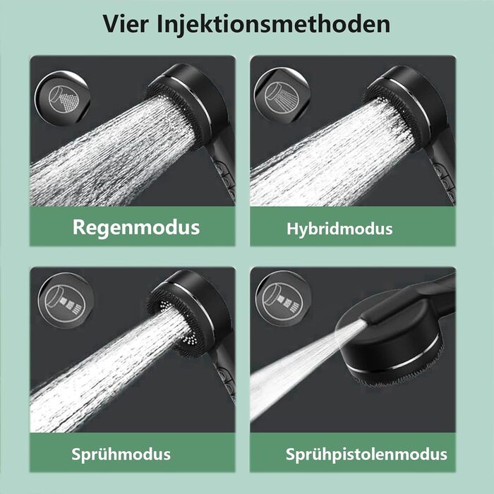 Фільтрована лійкова насадка для душу з високим тиском, ручна, з шлангом, 4 режими, економія води, чорна Pro (DE-002)
