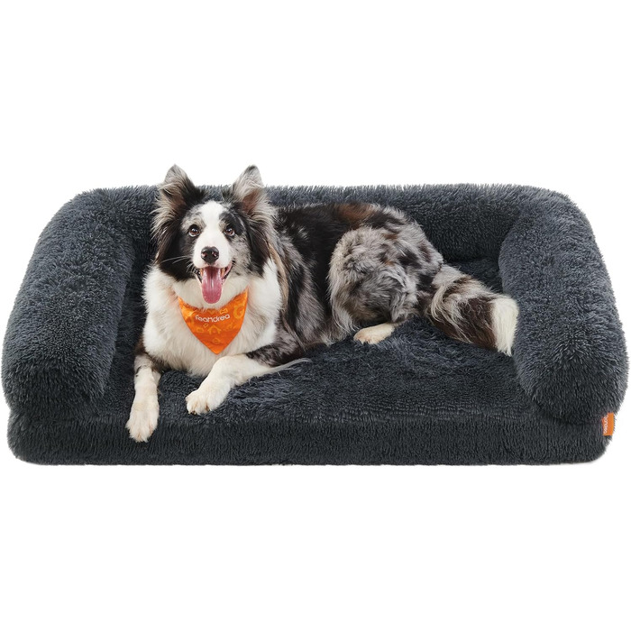 Feandrea FluffyHug Dog Bed, Dog Cushion Size XL, Dog Mat for Medium and Large Dogs, Dog Sofa with Ruffle Foam, Removable and Washable Cover, 106 x 80 x 23 cm, Ombré Grey PGW233G01 (XL (106 x 80 x 23 cm), dark grey)