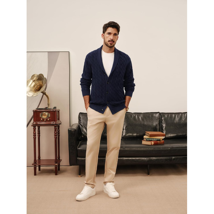 Кардиган чоловічий PJ PAUL JONES з коміром-стійкою, великий в'язання, на ґудзиках (XL, темно-синій)