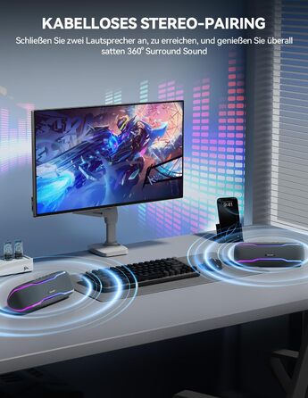 TECKNET Bluetooth колонка з підсвіткою, IPX7, 30W, чорна - портативна бездротова колонка Bluetooth 5.3 для вечірок, подорожей