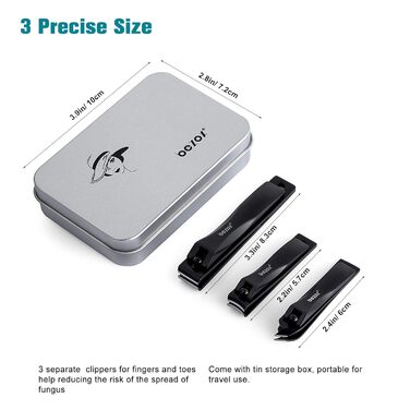 Набір кусачок для нігтів BEZOX (3 шт.) з нержавіючої сталі для товстих нігтів. Кусачки, ножиці для нігтів. Гострий та гладкий зріз. Підходить для нігтів на руках та ногах (прямі/вигнуті/скошені леза). Чорний колір