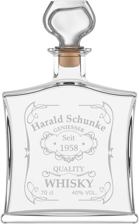 Personalized Noble Whisky Bottle with Engraving - 700 ml Decanter with Glass Stopper - Whisky Carafe Gift for Birthday - Quality Whisky Design