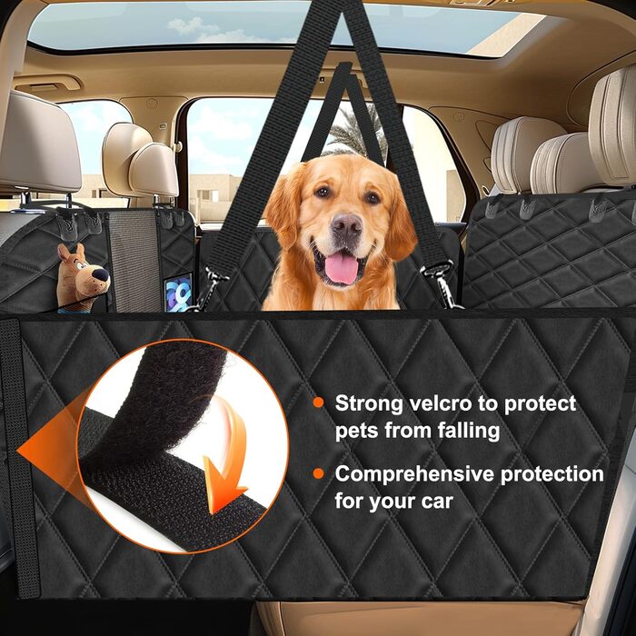 Захисний килимок на заднє сидіння авто для собак, чорний, 128x61 см, 3-панельний, з кріпленням для безпеки