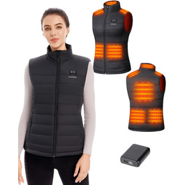 Тепла жилетка для жінок з акумулятором 18400mAh 7.4V – 8 зон нагріву, водовідштовхувальна, легка, пральна, для активного відпочинку, чорна