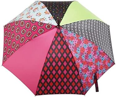 Еко-парасолька Totes з дерев'яною ручкою, чорно-сіро-помаранчевий смугастий дизайн, універсальний розмір (з перероблених матеріалів)