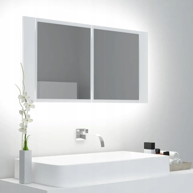 Шафа у ванну кімнату з LED-дзеркалом та RGB-підсвіткою, біла, 90x12x45 см