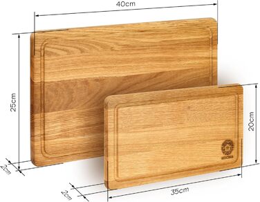 WDOMA Cutting Board Set - Oak Wood - 2-Piece Set - 40x25 / 35x20 - XL/L Cutting Boards - Wood Board for Kitchen - Cutting Board Wood - Wooden Cutting Board - Kitchen Wood Board