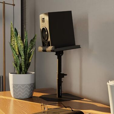 Надійні підставки для акустики зі звукопоглиначем – міцні, регульовані +/-20°, вантажопідйомність до 28 кг – ідеально для столу, студії або DJ-стілу