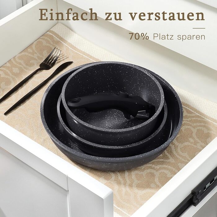 Набір посуду GiPP 15 предметів: сковороди та каструлі з знімними ручками, антипригарне покриття, індукційні, сумісні з усіма плитами, чорний