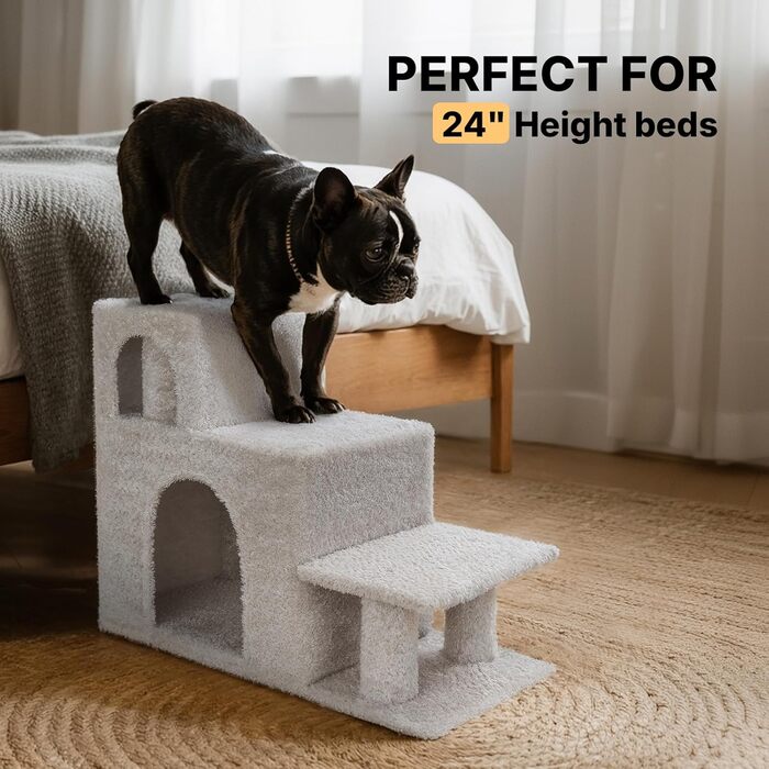 Сходинки для собак Veehoo: 3 сходинки, ліжко, печеринка, для маленьких собак та котів, сірий, 67x34x52 см, до 45 кг