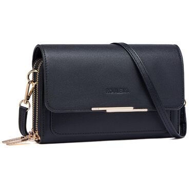 Сумка Roulens Klein через плече для жінок, чорна: невелика крос-боді сумка з екошкіри для паспорта та телефону, регульований ремінець