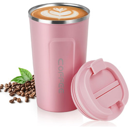 Термокружка Flintronic 510 мл з подвійними стінками, з нержавіючої сталі, з кришкою, для кави та чаю (рожевий)