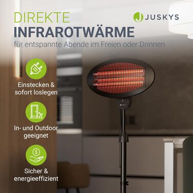 Інфрачервовий обігрівач Juskys 2000 Вт – чорний, регульований, 3 режими для тераси та саду