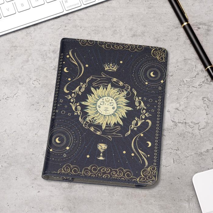 Чохол-книжка kwmobile для Kobo Clara BW/Clara Colour/Tolino Shine (5) / Shine Color з петлею для руки та мотивом бібліотеки (Таро, карти)