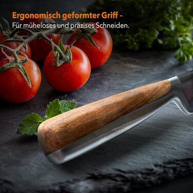 Baumfeld 6-Piece Knife Block Set - Premium Kitchen Knife Set with Acacia Wood Block - Professional Stainless Steel Ceramic Coated Knife Set (Black)