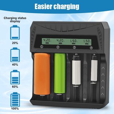 Зарядний пристрій для акумуляторів AXFEE: універсальна база для зарядки Ni-Mh/Ni-Cd AA AAA акумуляторів з LCD-дисплеєм та підтримкою 18650. Швидка зарядка 2000mAh. 4 слоти.