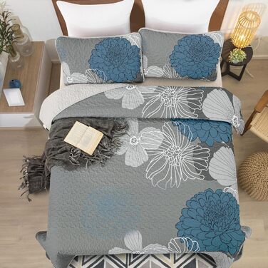 Tagesdecke WONGS BEDDING 220x240 см з квітами: тепла літня ковдра для двоспального ліжка з мікрофібри та 2 наволочками 48x75 см
