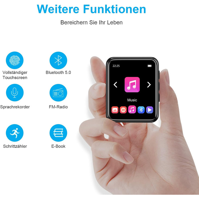 MP3 плеєр 32GB Bluetooth 5.0 з сенсорним екраном, Hi-Fi звук, радіо, диктофон, металевий корпус (Чорний)