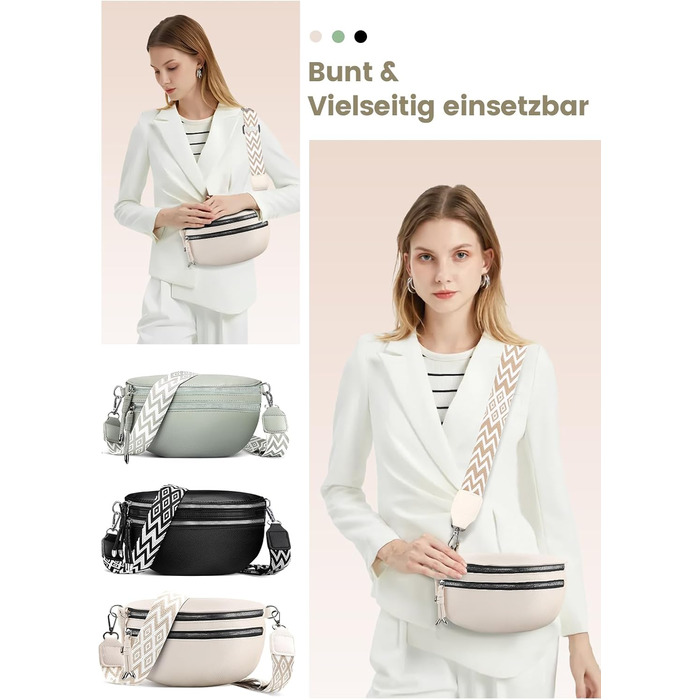 Жіноча сумка через плече FerLord з широким ременем, поясна сумка (бананка) з 3 відділеннями, стильна сумка-мішечок з PU шкіри, бежевий колір