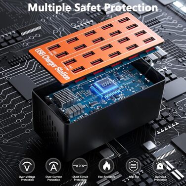 USB зарядний пристрій на 20 портів: Інтелектуальна станція для зарядки iPhone, Samsung, Google та інших пристроїв. Мережевий адаптер USB-хаб для десктопу