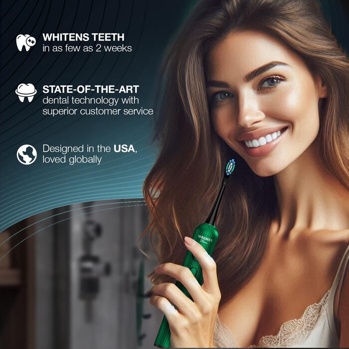 Електрична зубна щітка Wagner Stern VibroWave Plus з вібрацією та 4 насадками, водонепроникна IPX7 (М'ятний міраж)