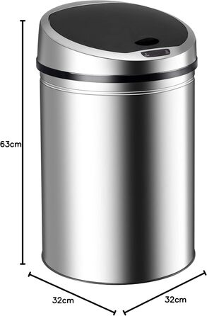 Сміттєве відро Ribelli Edelstahl з датчиком - автоматичне відкривання та закривання, Klemmring для мішка, знімний кришка, LED-індикатор (40 літрів, хром)