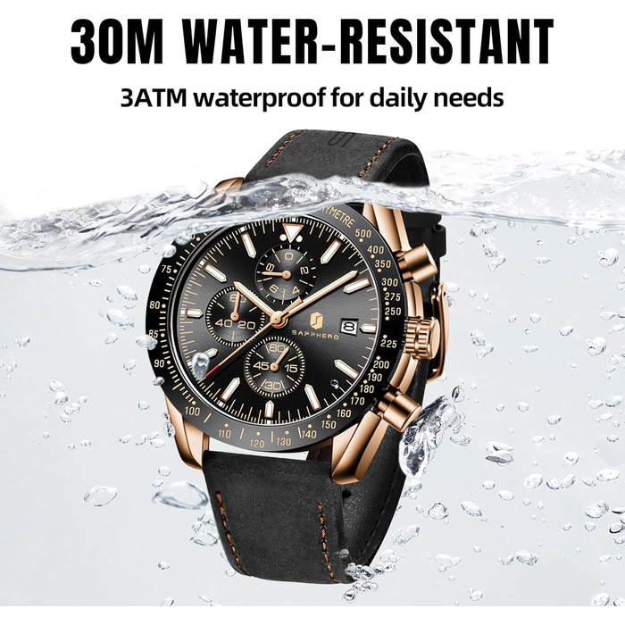 Годинник чоловічий BENYAR кварцовий хронограф з коричневим ремінком з натуральної шкіри. Дата, календар, водостійкий. Спортивний дизайн, синій циферблат (золотий корпус, чорний циферблат)