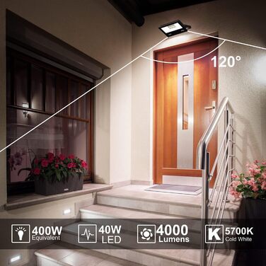 RGB LED Spotlight Outdoor 40W Floodlight with Remote Control, 120 Colors 5 Modes Color Changing Floodlight LED Indoor, 4000LM Cold White IP66 Waterproof Outdoor Spotlight for Garden, Backyard, Garage, Hallway - 2/Set