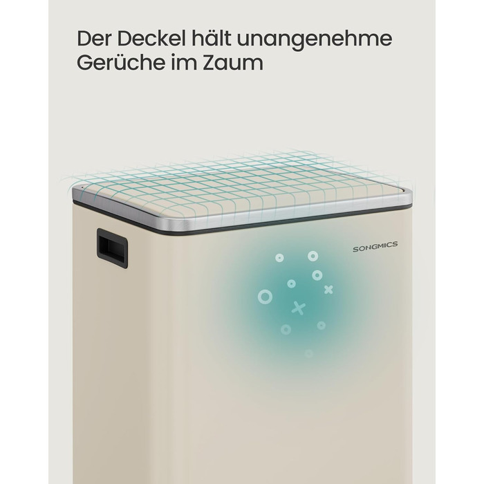 Відро для сміття SONGMICS 50 л, нержавіюча сталь, знімний внутрішній відро, Soft-Close, з кришкою та ручками, кремовий (LTB595E01)