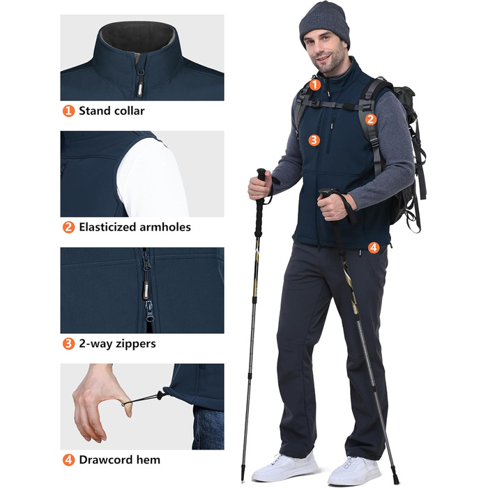 Чоловіча софтшеллова жилетка Outdoor Ventures, водонепроникна та вітрозахисна, спортивна, XL, блакитна