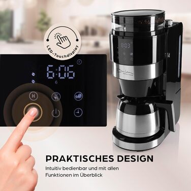Кавомашина Barista Filterkaffeemaschine з регульованим млинком та термокружка | Функція підігріву, таймер 24 год та перманентний фільтр | Для 10 чашок кави | Кавомашина для зерен та меленої кави [Нержавіюча сталь] (8) Нержавіюча сталь (Pro Design) - Термо