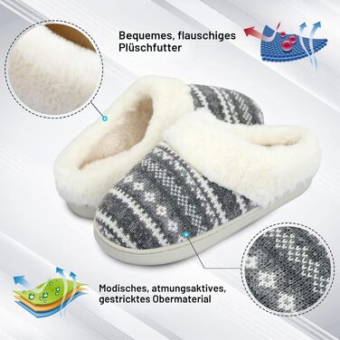 Жіночі зимові капці AONEGOLD: теплі плюшеві тапочки з ефектом пам'яті (Memory Foam), протиковзаючі, сірі, розмір 40/41 EU