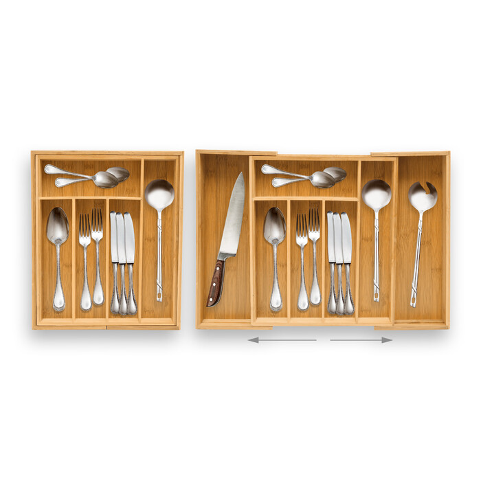 Relaxdays Cutlery Box Bamboo 48cm Extendable
