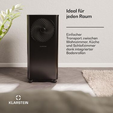 Klarstein Aero Ring Mobile Klimaanlage: 9000 BTU, 3-в-1 (Охолодження, Зволожувач, Вентилятор), Smart App, Голосове керування, для приміщень до 31 м², Клас енергоефективності A, R290, Кольори: Чорний