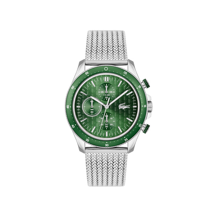 Годинник чоловічий Lacoste Neo Heritage Chronograph Quartz срібний з браслетом (сталь/силікон)