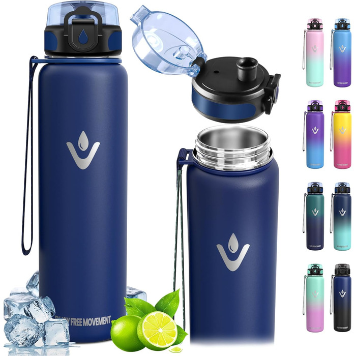 Термос-пляшка Vikaster 500 мл, нержавіюча сталь, без BPA, для спорту, подорожей та фітнесу (чорний & винно-червоний)