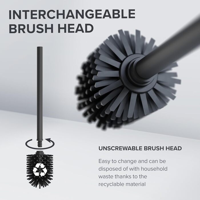 Настінна щітка для унітазу Oviar Finnkona | Чорна | Зі змінним насадком | З вентиляцією | З нержавіючої сталі з порошковим покриттям