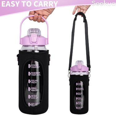 2L Glass Bottle | Glass Drinking Bottle with Straw & Time Marker, Leak-Proof 2 Liter Large Glass Water Bottle for Smoothies, Carbonated Drinks Suitable, Dishwasher Safe