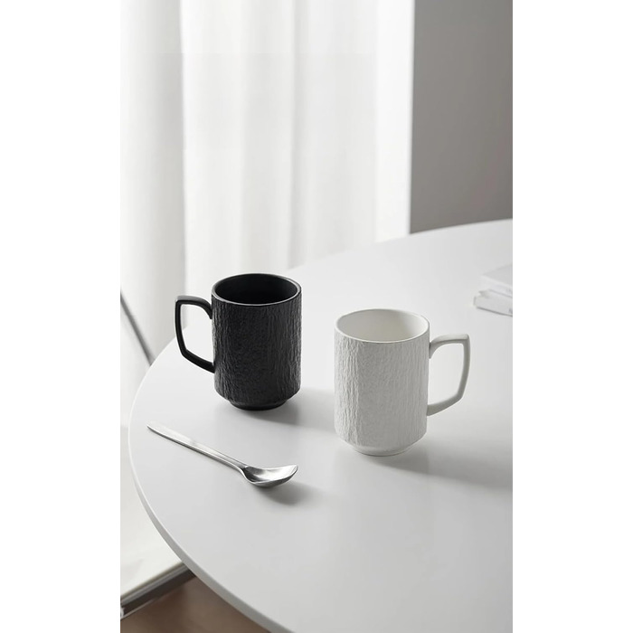 Набір з 4 чашок для еспресо Saumo з підставками, кераміка, 350 мл, білий – сучасний дизайн для дому, офісу та особливих випадків