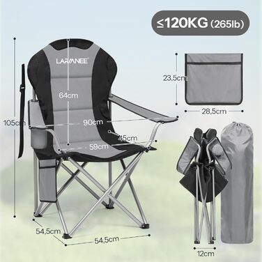 Складний кемпінговий стілець для пікніка, саду, балкону та пляжу EBK01LC02 (Сірий + Чорний)